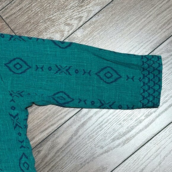 Vintage 90s Teal Geometric Tunic Button-Up – Size L - Picture 6 of 15